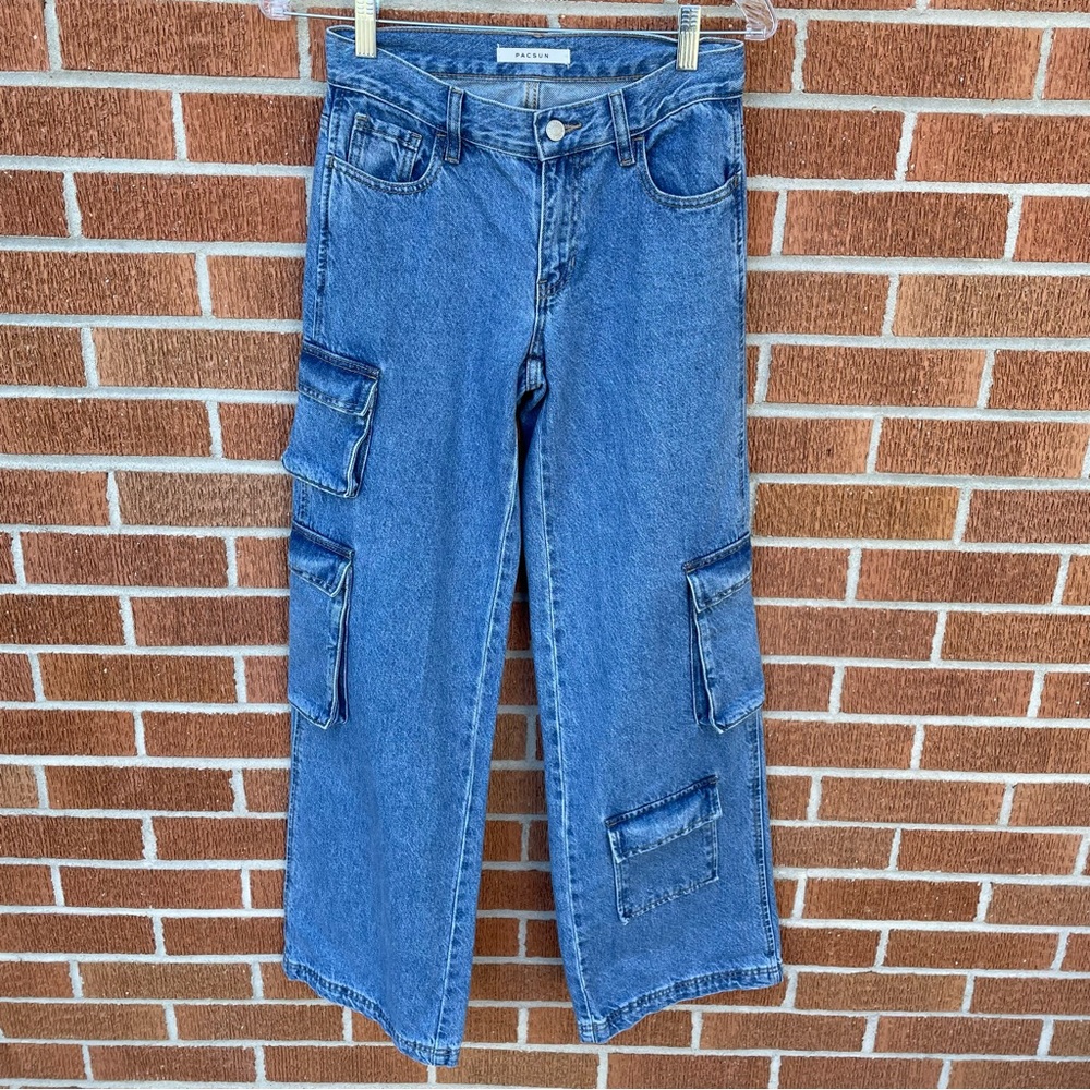 PACSUN 90's Baggy Cargo Jeans Women’s Size 23 Blue Medium Wash NWOT